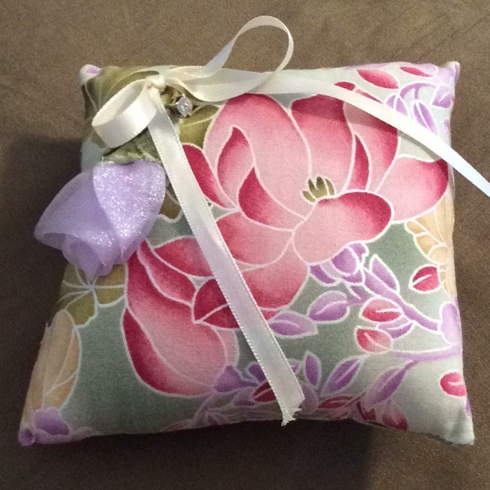 Handmade wedding ring bearer pillow zen garden floral lotus Asian